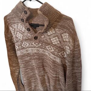 Banana Republic Brown Fair Isle Button-Shoulder Turtleneck Sweater